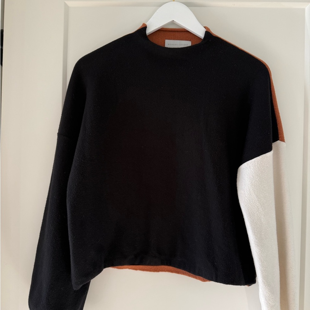 Modern Citizen Calico Color Block Sweater - Black, White, and Burnt Orange